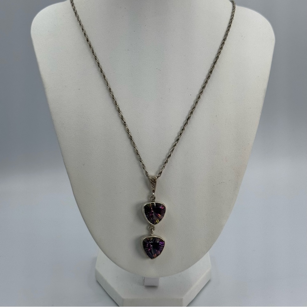 Multi-Color Faceted Mystic Topaz Double Triangle Pendant With STG Marked Chain